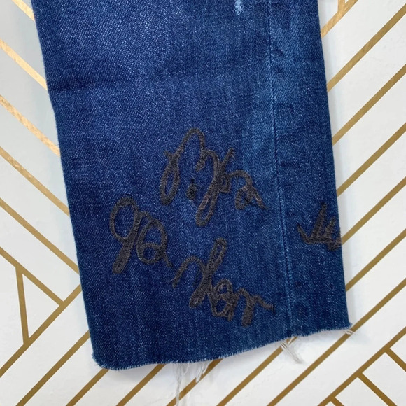 Zara Floral Embroidered Cigarette‎ Jeans Dark Wash - Picture 6 of 8